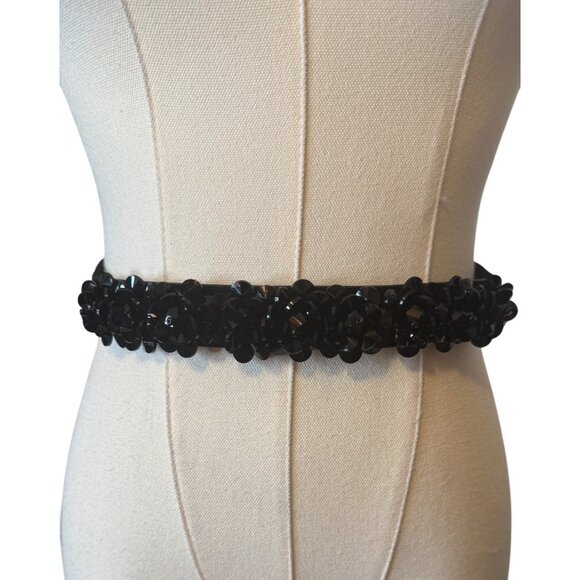 2/$30 NEW Glitzy M/L Black Waist Belt Rhinestone Flower Accents - Picture 4 of 10